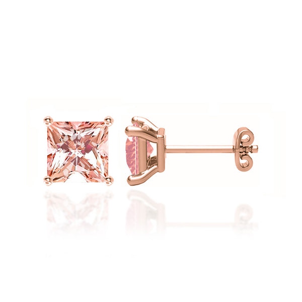 TRINITY - Princess Champagne Sapphire 18k Rose Gold Stud Earrings Earrings Lily Arkwright