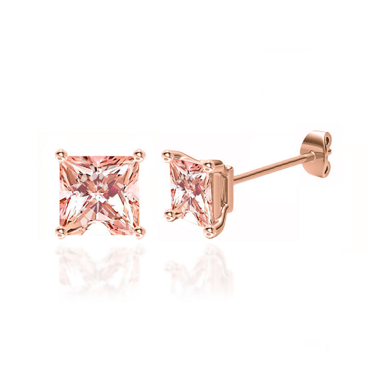 TRINITY - Princess Champagne Sapphire 18k Rose Gold Stud Earrings Earrings Lily Arkwright