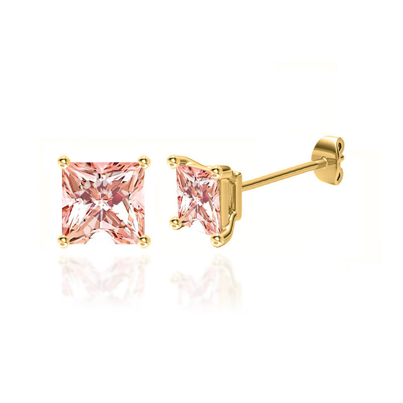 TRINITY - Princess Champagne Sapphire 18k Yellow Gold Stud Earrings Earrings Lily Arkwright