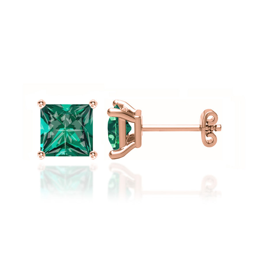 TRINITY - Princess Emerald 18k Rose Gold Stud Earrings | Lily