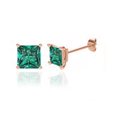 TRINITY - Princess Emerald 18k Rose Gold Stud Earrings Earrings Lily Arkwright