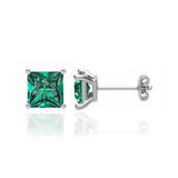TRINITY - Princess Emerald 18k White Gold Stud Earrings Earrings Lily Arkwright