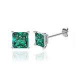 TRINITY - Princess Emerald 950 Platinum Stud Earrings Earrings Lily Arkwright