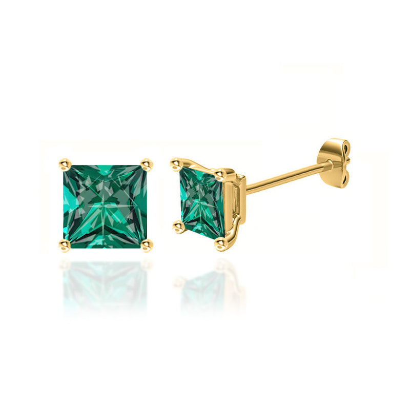 TRINITY - Princess Emerald 18k Yellow Gold Stud Earrings Earrings Lily Arkwright