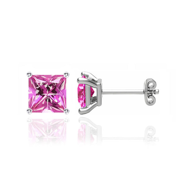 TRINITY - Princess Pink Sapphire 950 Platinum Stud Earrings Earrings Lily Arkwright