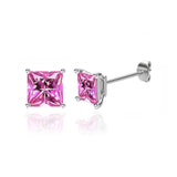 TRINITY - Princess Pink Sapphire 18k White Gold Stud Earrings Earrings Lily Arkwright