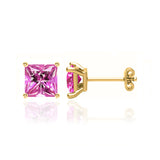 TRINITY - Princess Pink Sapphire 18k Yellow Gold Stud Earrings Earrings Lily Arkwright