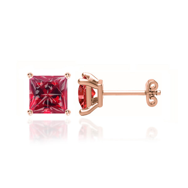 TRINITY - Princess Ruby 18k Rose Gold Stud Earrings Earrings Lily Arkwright