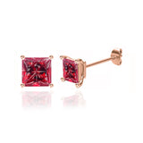 TRINITY - Princess Ruby 18k Rose Gold Stud Earrings Earrings Lily Arkwright
