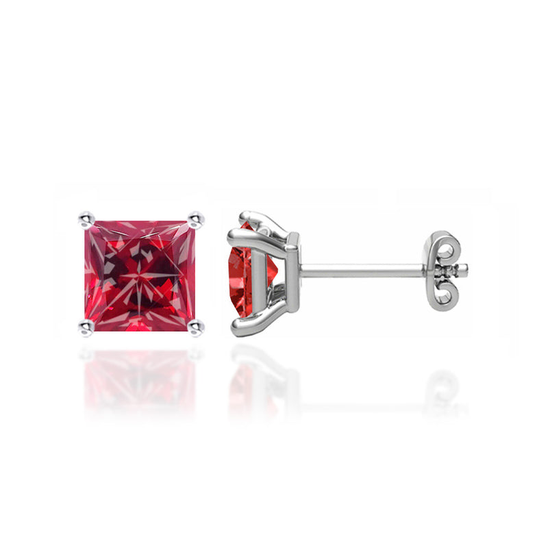 TRINITY - Princess Ruby 950 Platinum Stud Earrings Earrings Lily Arkwright