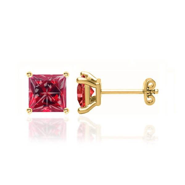 TRINITY - Princess Ruby 18k Yellow Gold Stud Earrings Earrings Lily Arkwright