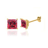 TRINITY - Princess Ruby 18k Yellow Gold Stud Earrings Earrings Lily Arkwright