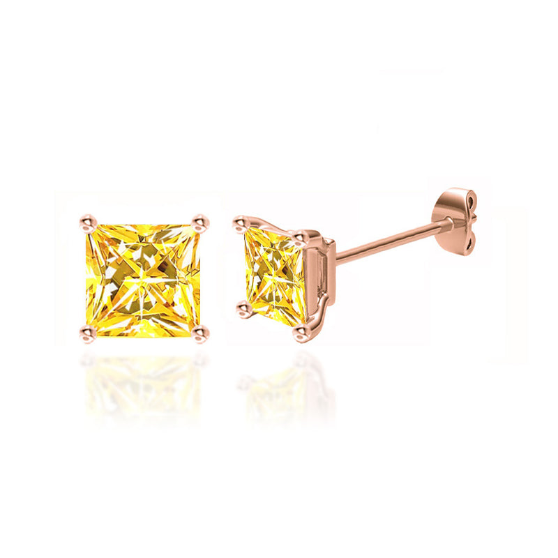 TRINITY - Princess Yellow Sapphire 18k Rose Gold Stud Earrings Earrings Lily Arkwright