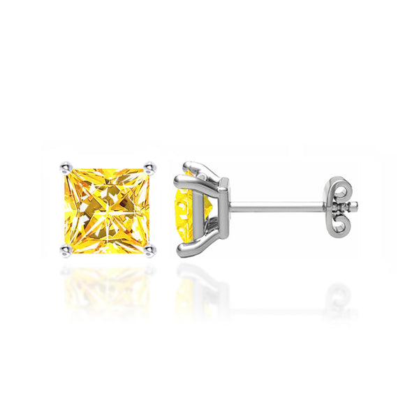 TRINITY - Princess Yellow Sapphire 18k White Gold Stud Earrings Earrings Lily Arkwright