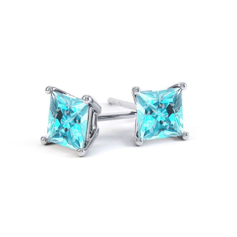VALENTIA - Princess Aqua Spinel 18k White Gold Stud Earrings Earrings Lily Arkwright