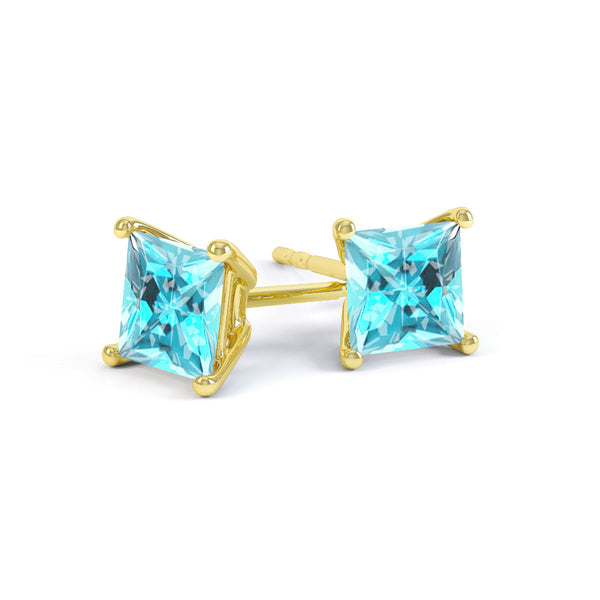 VALENTIA - Princess Aqua Spinel 18k Yellow Gold Stud Earrings Earrings Lily Arkwright