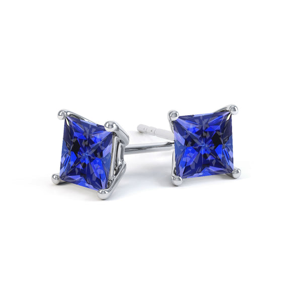 VALENTIA - Princess Blue Sapphire 18k White Gold Stud Earrings Earrings Lily Arkwright