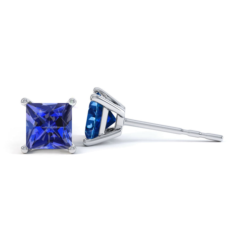 VALENTIA - Princess Blue Sapphire 18k White Gold Stud Earrings Earrings Lily Arkwright