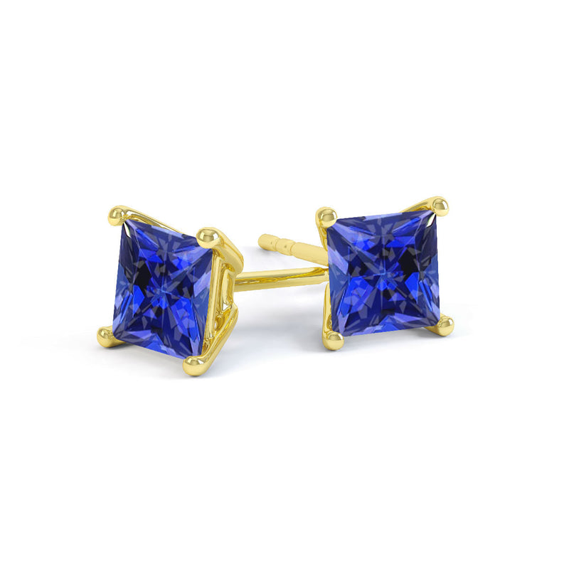 VALENTIA - Princess Blue Sapphire 18k Yellow Gold Stud Earrings Earrings Lily Arkwright