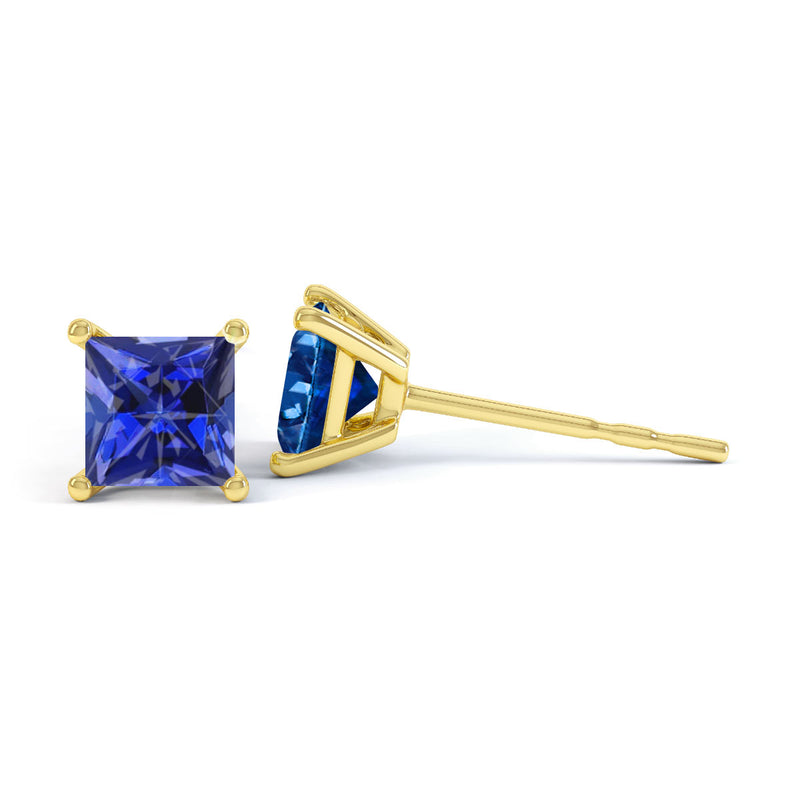 VALENTIA - Princess Blue Sapphire 18k Yellow Gold Stud Earrings Earrings Lily Arkwright