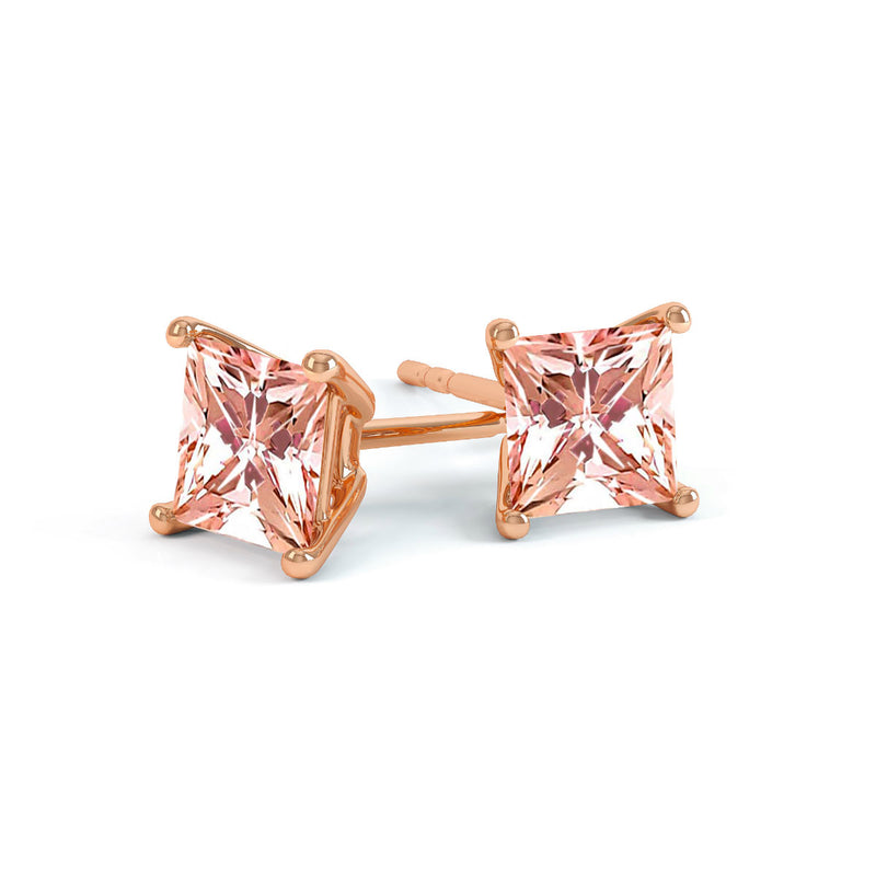 VALENTIA - Princess Champagne Sapphire 18k Rose Gold Stud Earrings Earrings Lily Arkwright