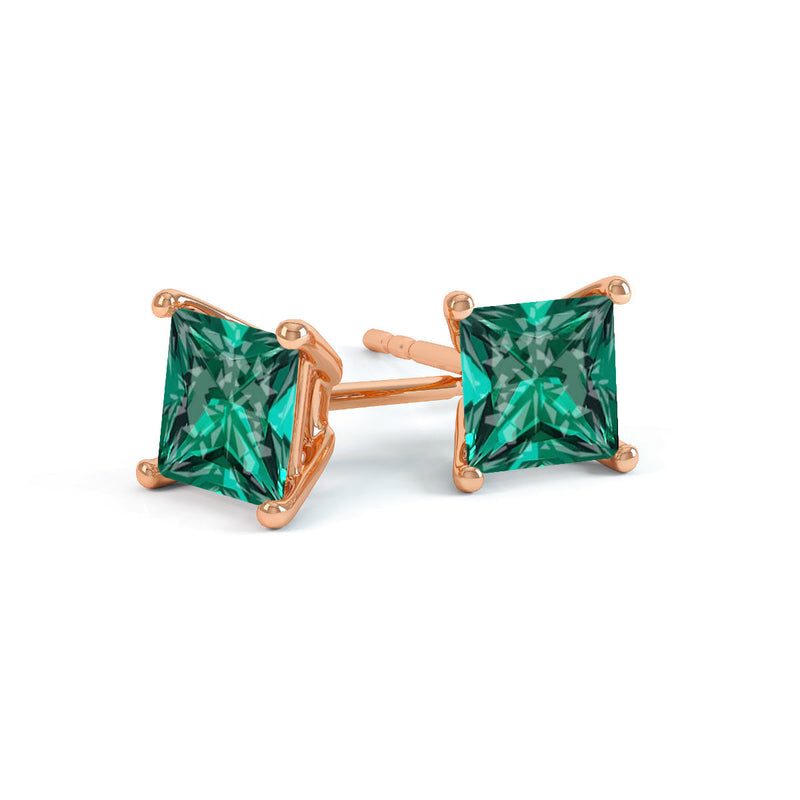 VALENTIA Princess Emerald 18k Rose Gold Stud Earrings – Lily