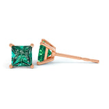 VALENTIA - Princess Emerald 18k Rose Gold Stud Earrings Earrings Lily Arkwright