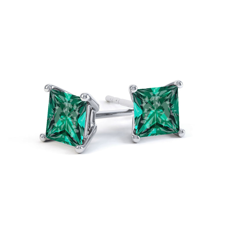 VALENTIA - Princess Emerald 18k White Gold Stud Earrings Earrings Lily Arkwright