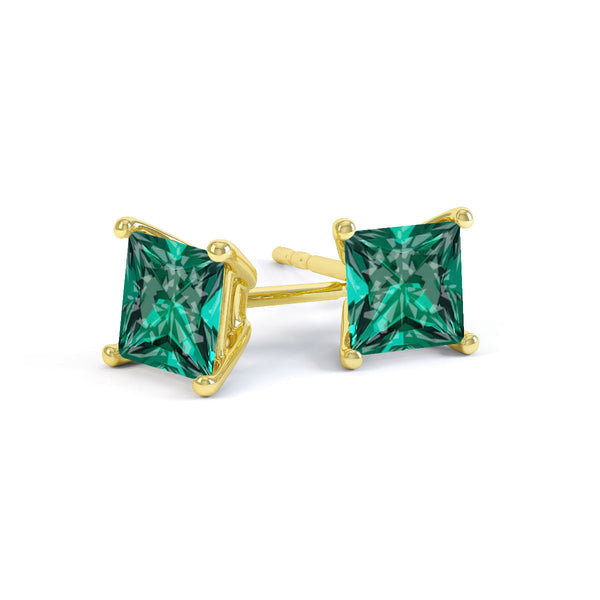 VALENTIA - Princess Emerald 18k Yellow Gold Stud Earrings Earrings Lily Arkwright