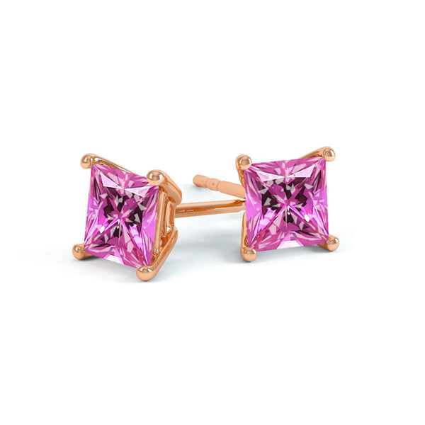 VALENTIA - Princess Pink Sapphire 18k Rose Gold Stud Earrings Earrings Lily Arkwright