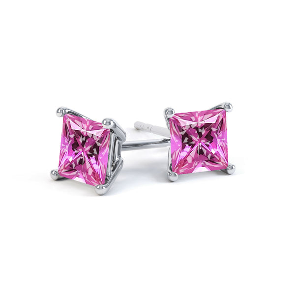 VALENTIA - Princess Pink Sapphire 18k White Gold Stud Earrings Earrings Lily Arkwright
