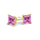 VALENTIA - Princess Pink Sapphire 18k Yellow Gold Stud Earrings Earrings Lily Arkwright