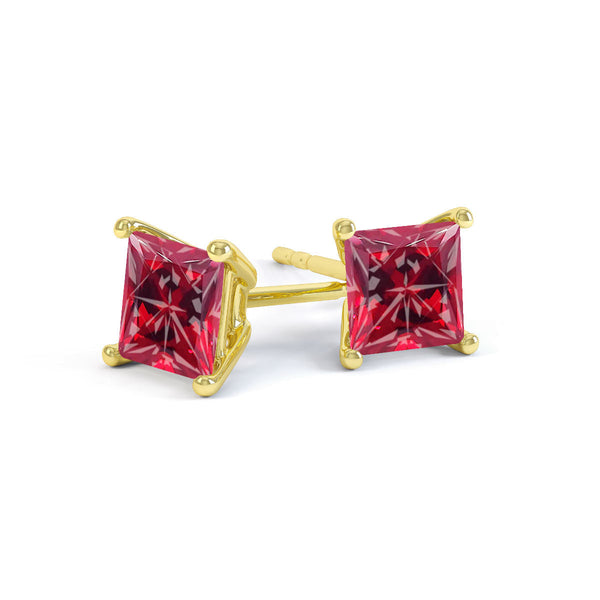VALENTIA - Princess Ruby 18k Yellow Gold Stud Earrings Earrings Lily Arkwright