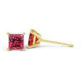 VALENTIA - Princess Ruby 18k Yellow Gold Stud Earrings Earrings Lily Arkwright