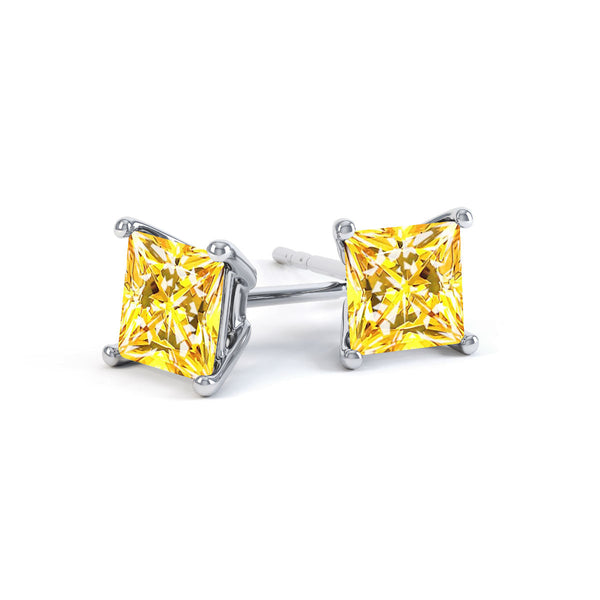 VALENTIA - Princess Yellow Sapphire 18k White Gold Stud Earrings Earrings Lily Arkwright