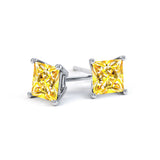 VALENTIA - Princess Yellow Sapphire 950 Platinum Stud Earrings Earrings Lily Arkwright