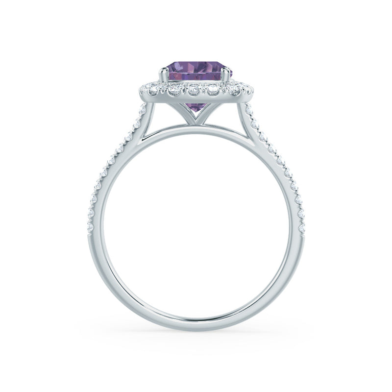 VIOLETTE - Cushion Alexandrite & Diamond 18k White Gold Petite Halo Ring Engagement Ring Lily Arkwright