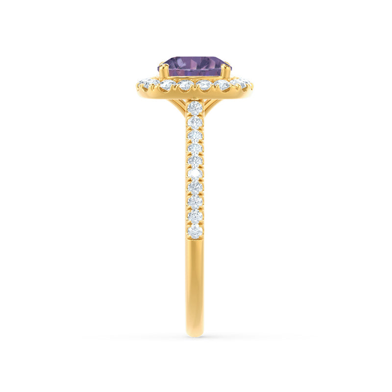VIOLETTE - Cushion Alexandrite & Diamond 18k Yellow Gold Petite Halo Ring Engagement Ring Lily Arkwright