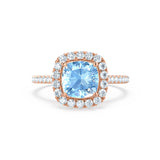 VIOLETTE - Cushion Aqua Spinel & Diamond 18k Rose Gold Petite Halo Ring Engagement Ring Lily Arkwright