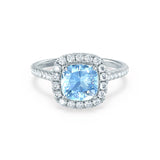 VIOLETTE - Cushion Aqua Spinel & Diamond 950 Platinum Petite Halo Ring Engagement Ring Lily Arkwright