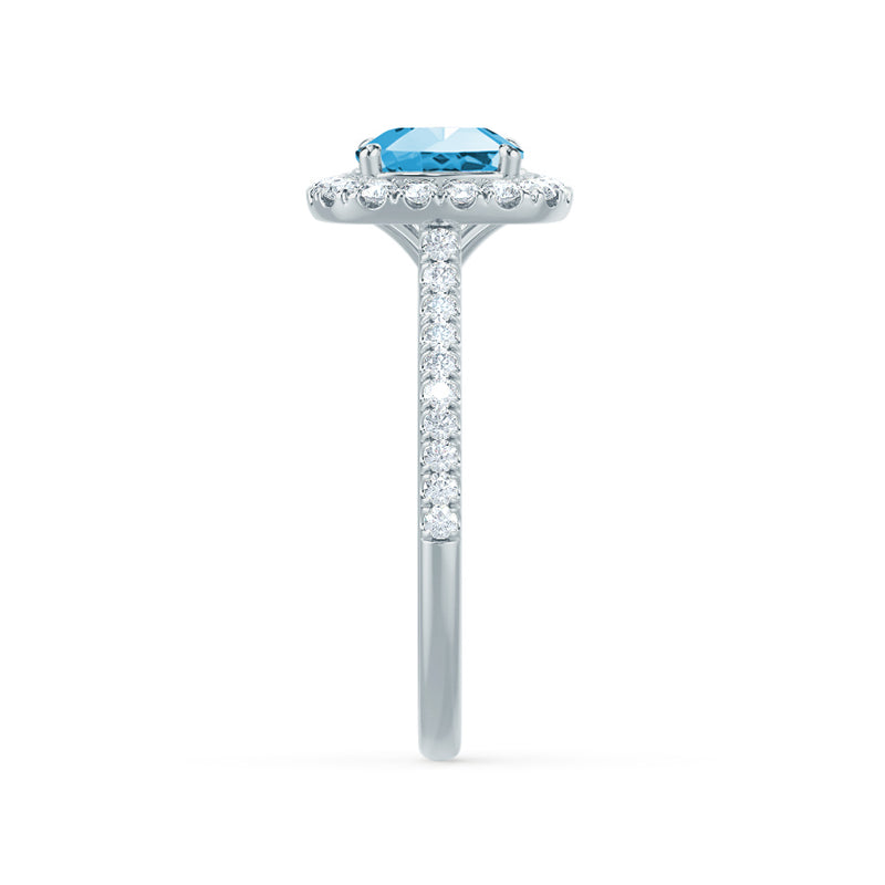 VIOLETTE - Cushion Aqua Spinel & Diamond 950 Platinum Petite Halo Ring Engagement Ring Lily Arkwright