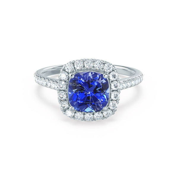 VIOLETTE - Cushion Blue Sapphire & Diamond 18k White Gold Petite Halo Ring Engagement Ring Lily Arkwright