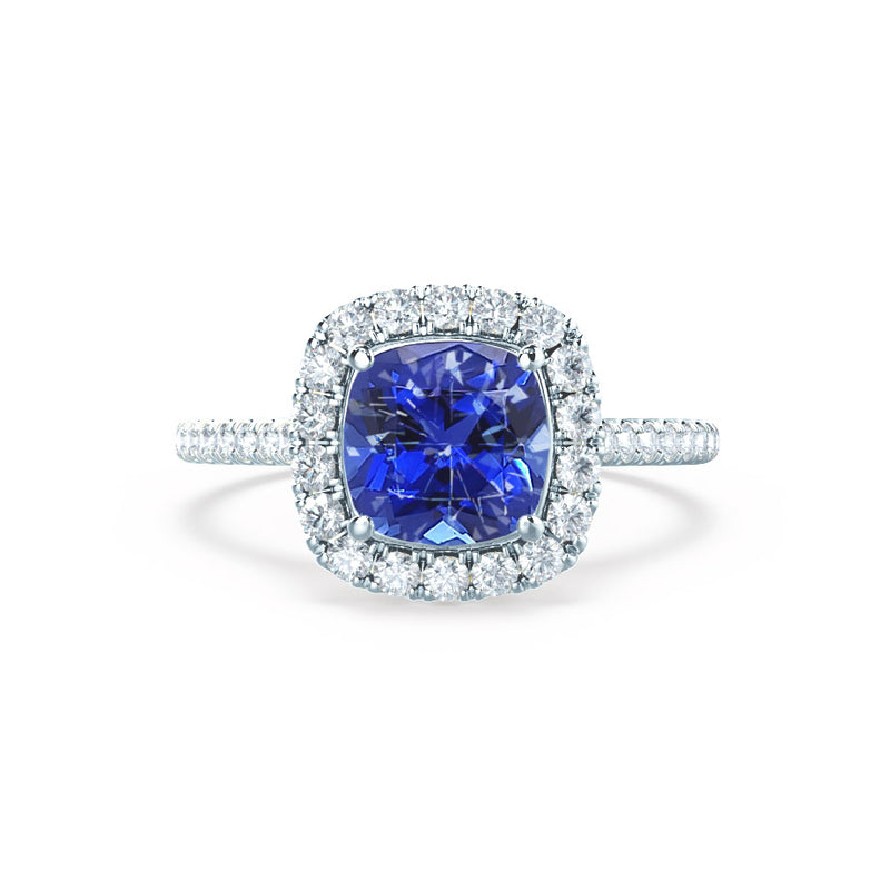 VIOLETTE - Cushion Blue Sapphire & Diamond 18k White Gold Petite Halo Ring Engagement Ring Lily Arkwright
