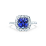 VIOLETTE - Cushion Blue Sapphire & Diamond 950 Platinum Petite Halo Ring Engagement Ring Lily Arkwright