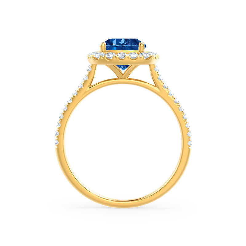 VIOLETTE - Cushion Blue Sapphire & Diamond 18k Yellow Gold Petite Halo Ring Engagement Ring Lily Arkwright