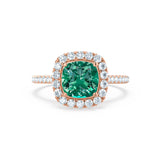 VIOLETTE - Cushion Emerald & Diamond 18k Rose Gold Petite Halo Ring Engagement Ring Lily Arkwright
