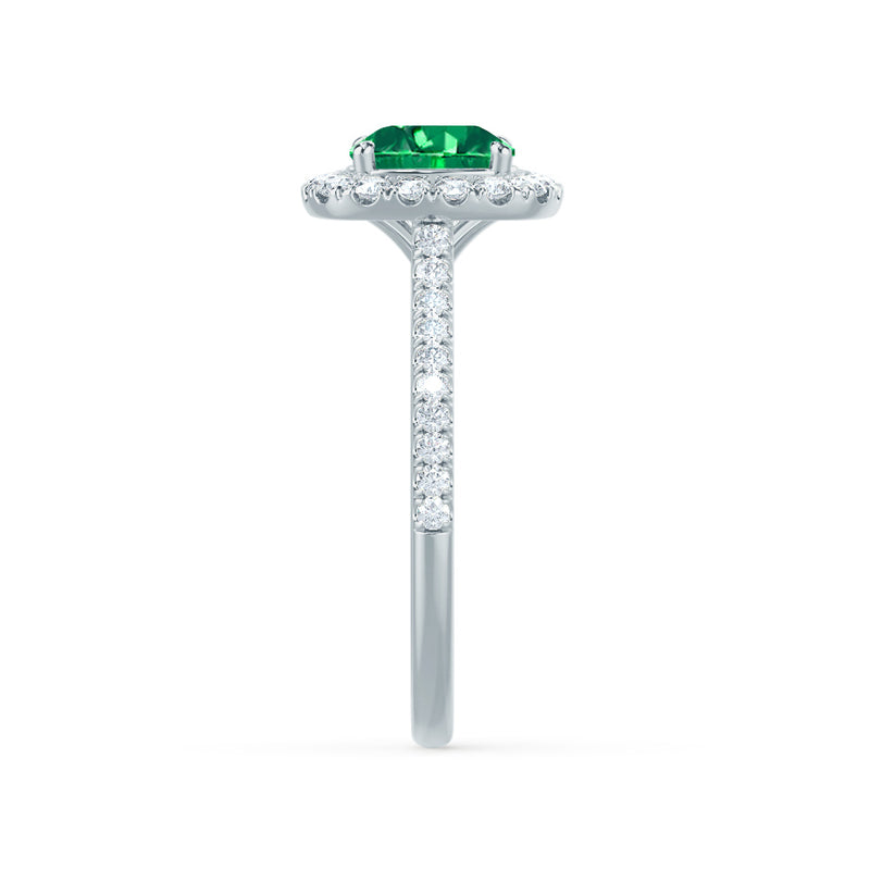 VIOLETTE - Cushion Emerald & Diamond 950 Platinum Petite Halo Ring Engagement Ring Lily Arkwright