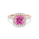 VIOLETTE - Cushion Pink Sapphire & Diamond 18k Rose Gold Petite Halo Ring Engagement Ring Lily Arkwright
