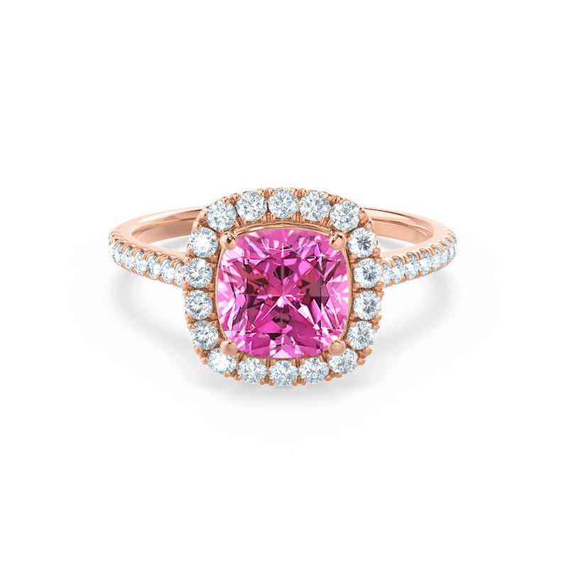 VIOLETTE - Cushion Pink Sapphire & Diamond 18k Rose Gold Petite Halo Ring Engagement Ring Lily Arkwright