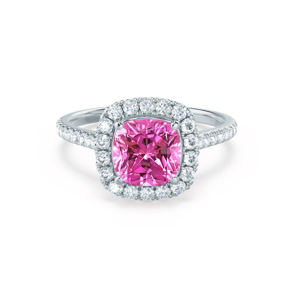 VIOLETTE - Cushion Pink Sapphire & Diamond 950 Platinum Petite Halo Ring Engagement Ring Lily Arkwright